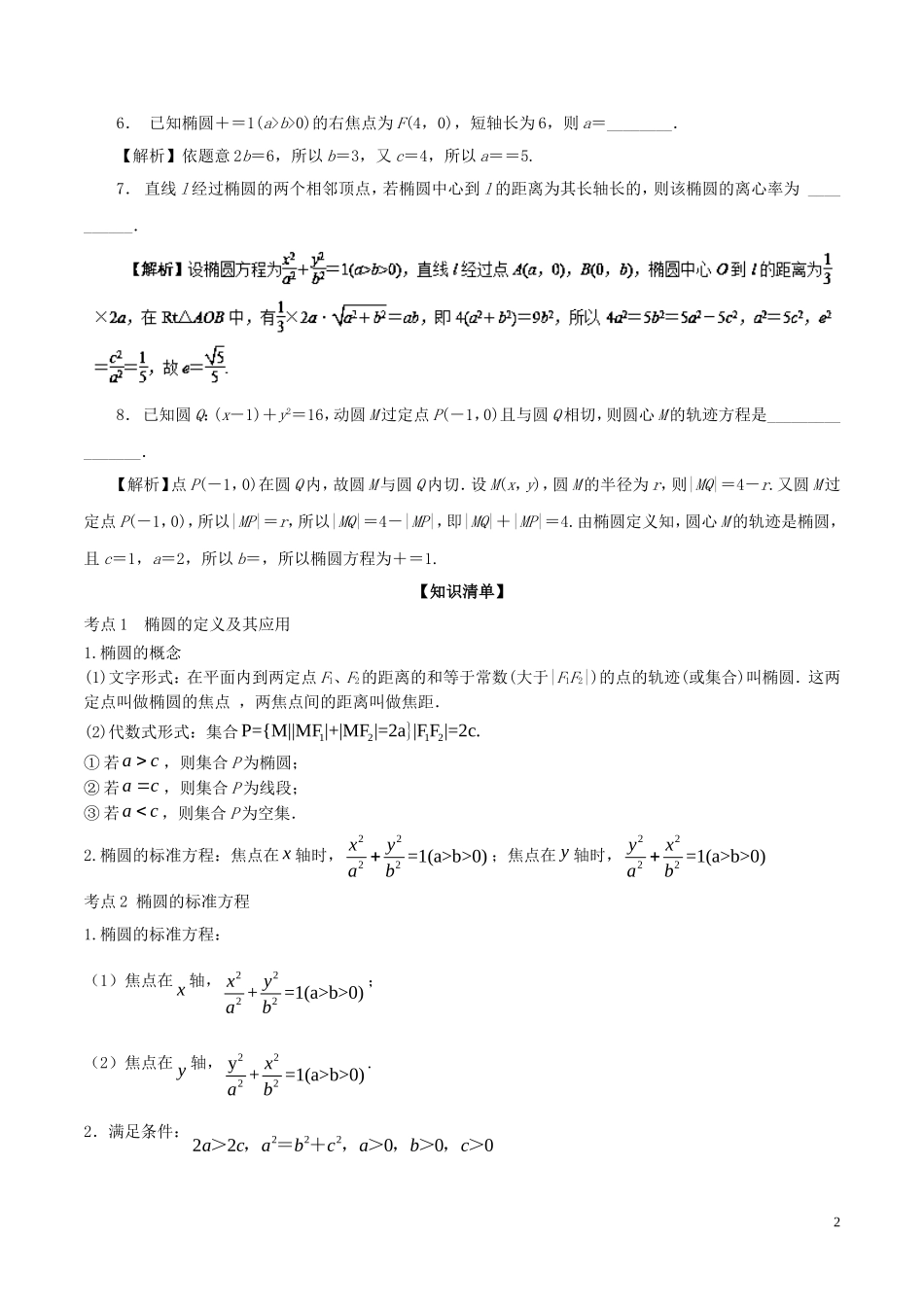 （江苏版）高考数学一轮复习 专题9.5 椭圆（讲）-人教版高三全册数学试题_第2页