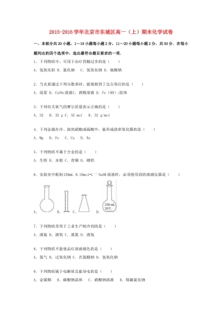 北京市东城区高一化学上学期期末试卷（含解析）-人教版高一全册化学试题