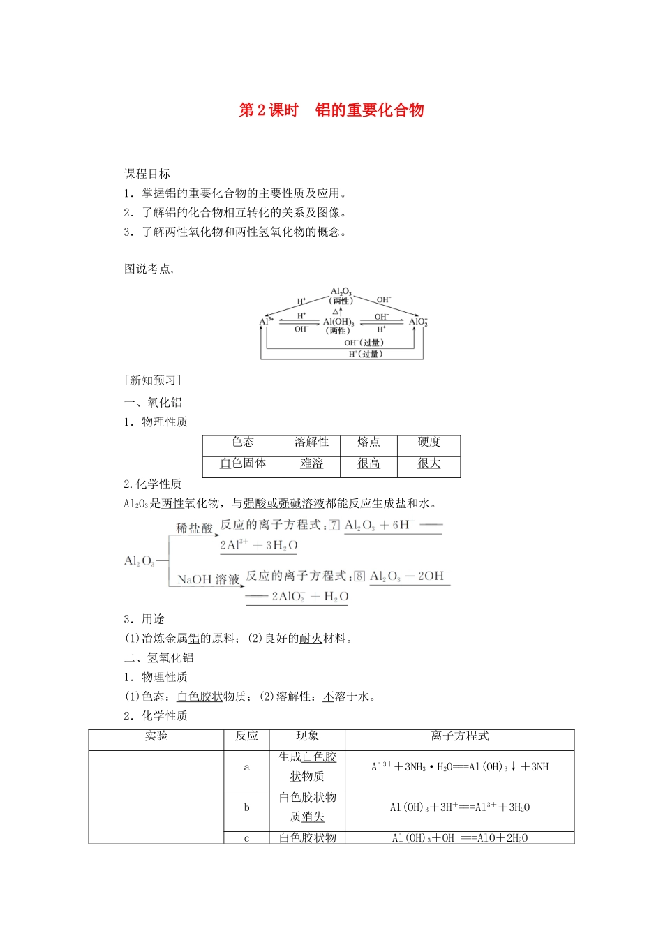 高中化学 3.2.2 第2课时 铝的重要化合物讲义练习 新人教版必修1-新人教版高一必修1化学试题_第1页