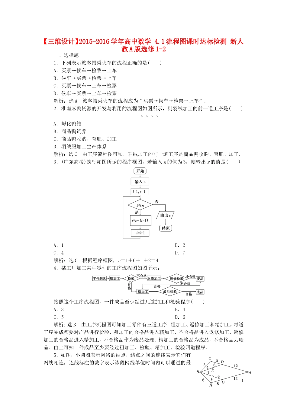 高中数学 4.1流程图课时达标检测 新人教A版选修1-2-新人教A版高二选修1-2数学试题_第1页
