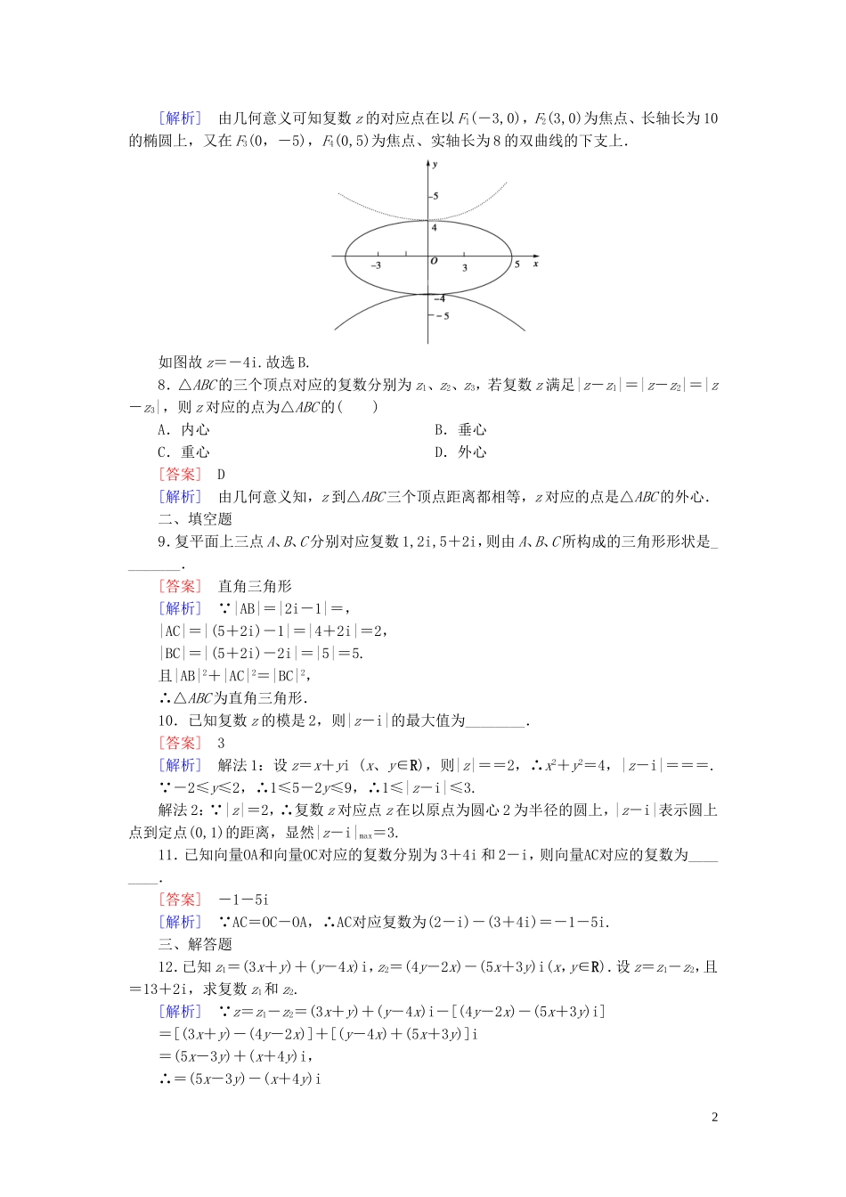 高中数学 第3章 3.2第1课时 复数的加法与减法课时作业 新人教B版选修2-2-新人教B版高二选修2-2数学试题_第2页