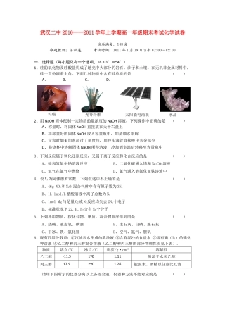 湖北省武汉二中10-11学年高一化学上学期期末考试【会员独享】