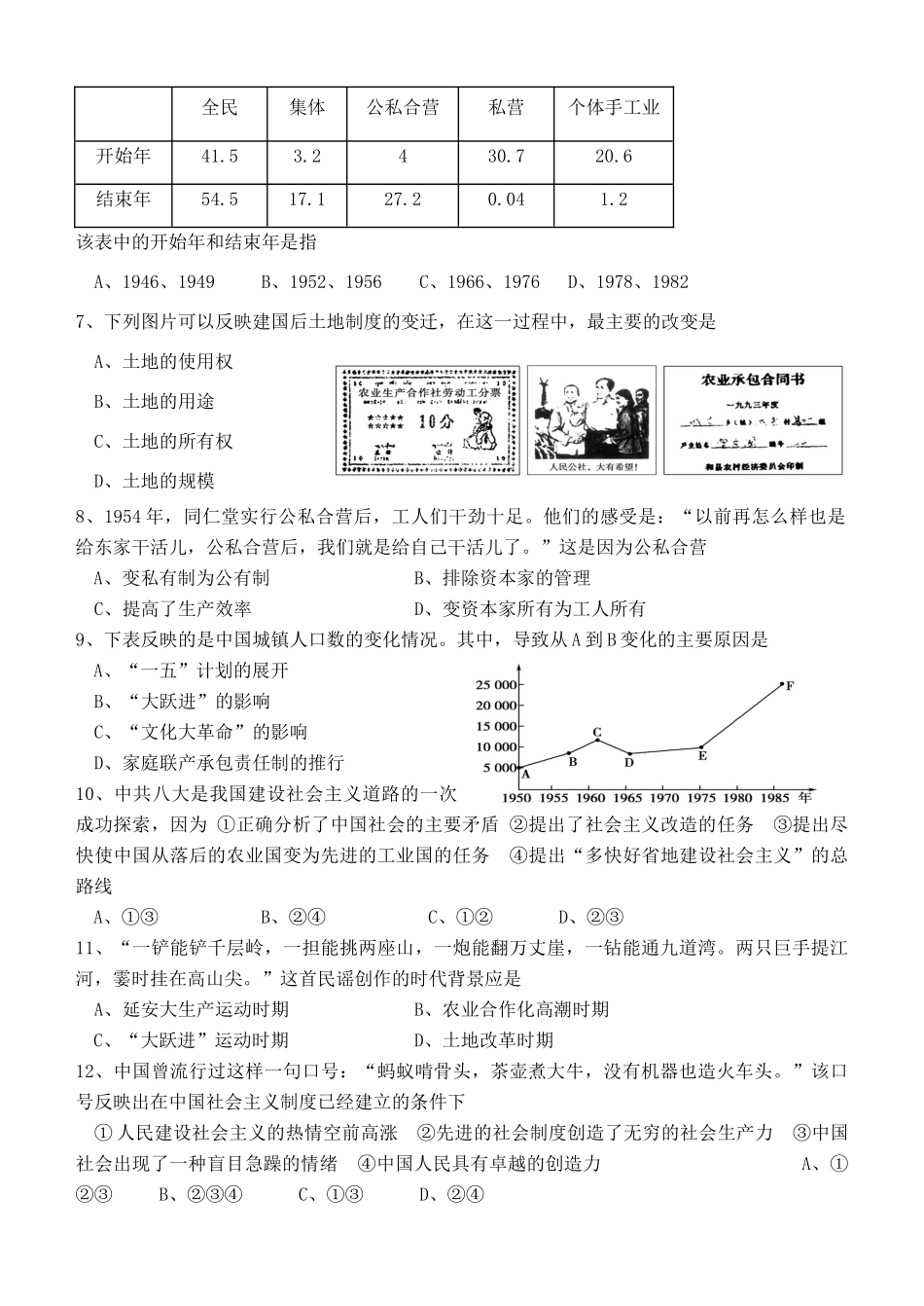 高中历史 第四单元 中国特色社会主义道路的建设单元测试3 新人教版必修2-新人教版高一必修2历史试题_第2页