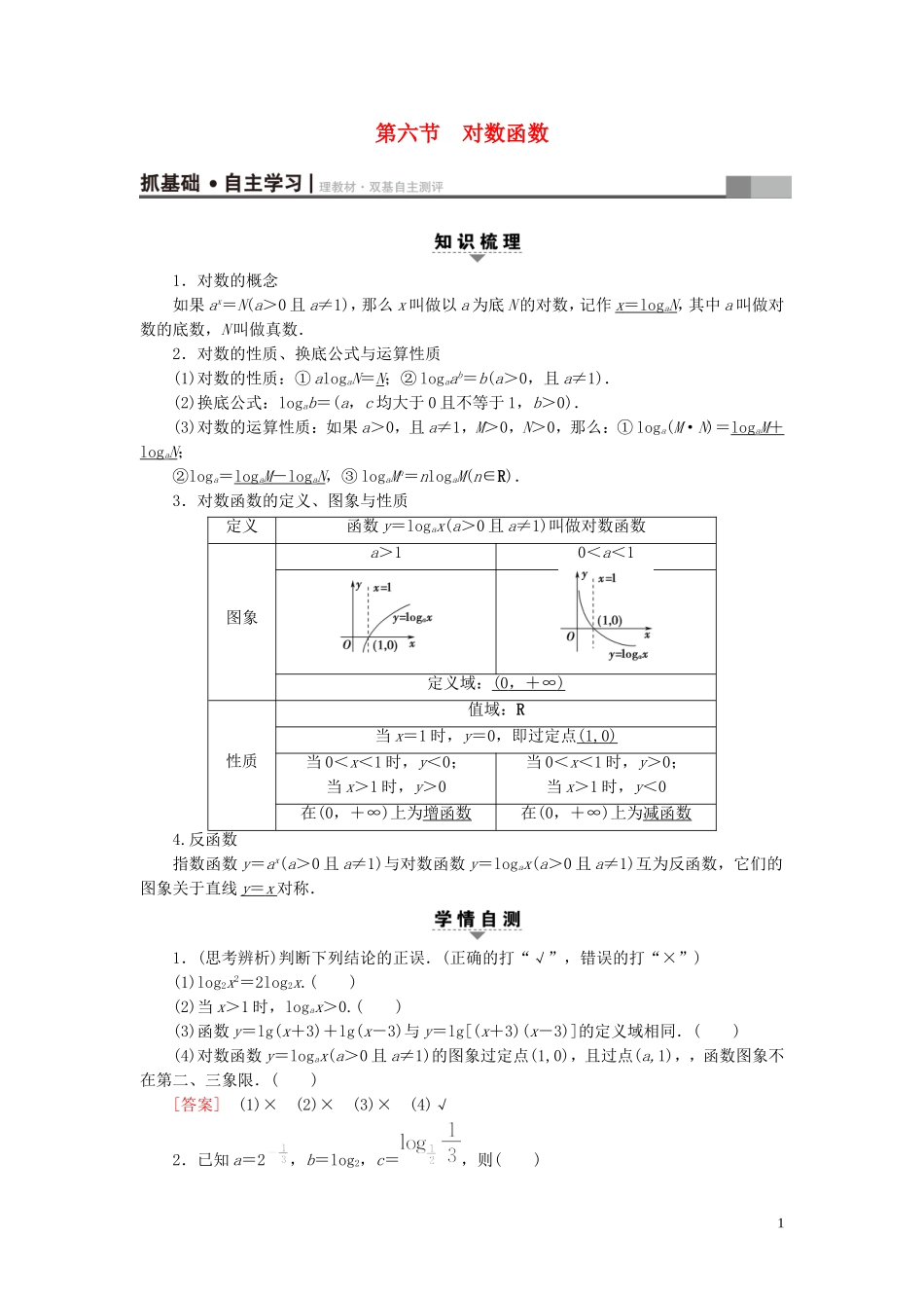 （浙江专版）高考数学一轮复习 第2章 函数、导数及其应用 第6节 对数函数教师用书-人教版高三全册数学试题_第1页