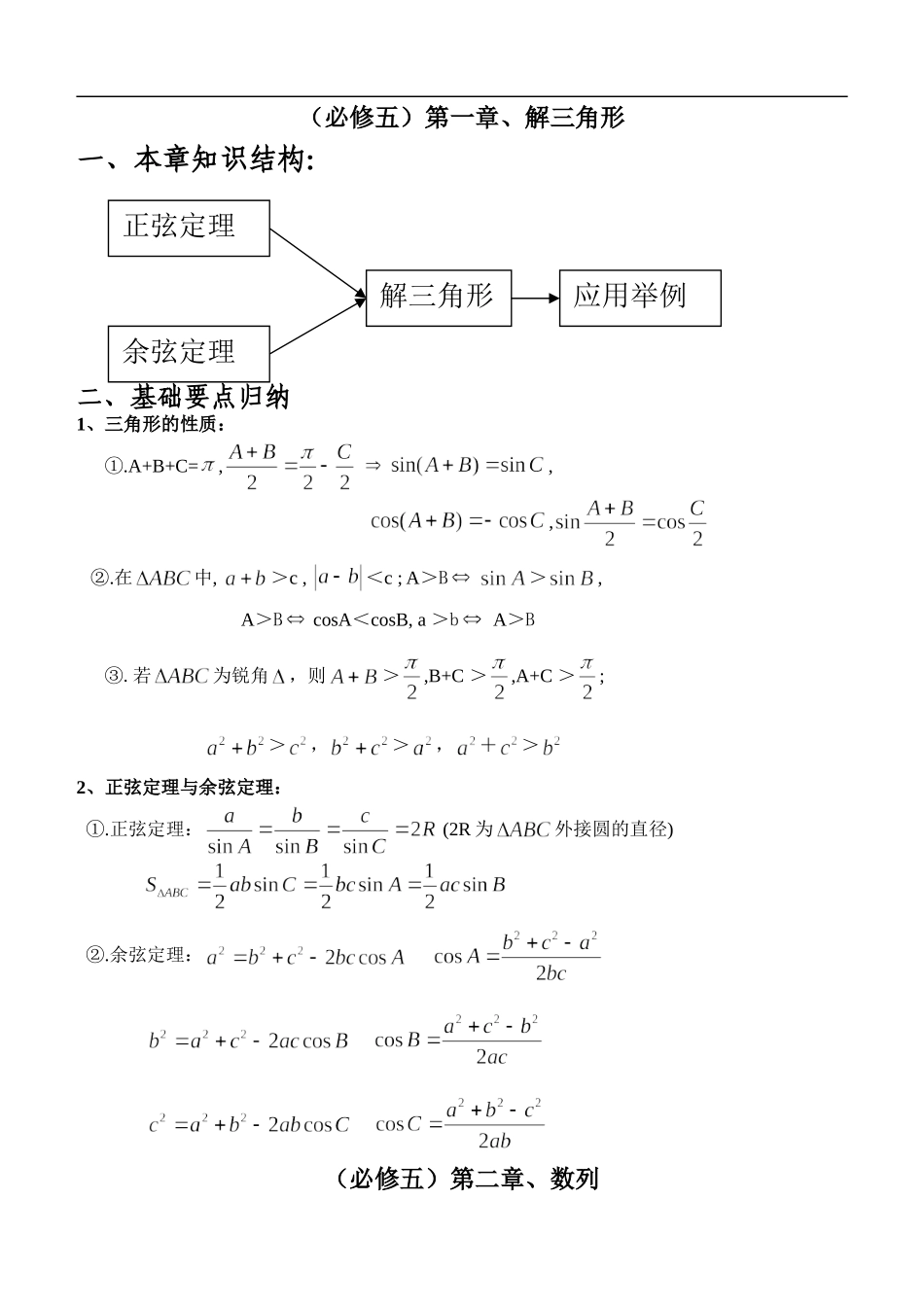 高二数学上学期基础要点归纳人教版必修五_第1页
