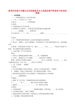 高考历史复习专题九近代民族资本主义发展及资产阶级各个阶层的探索 新课标 人教版