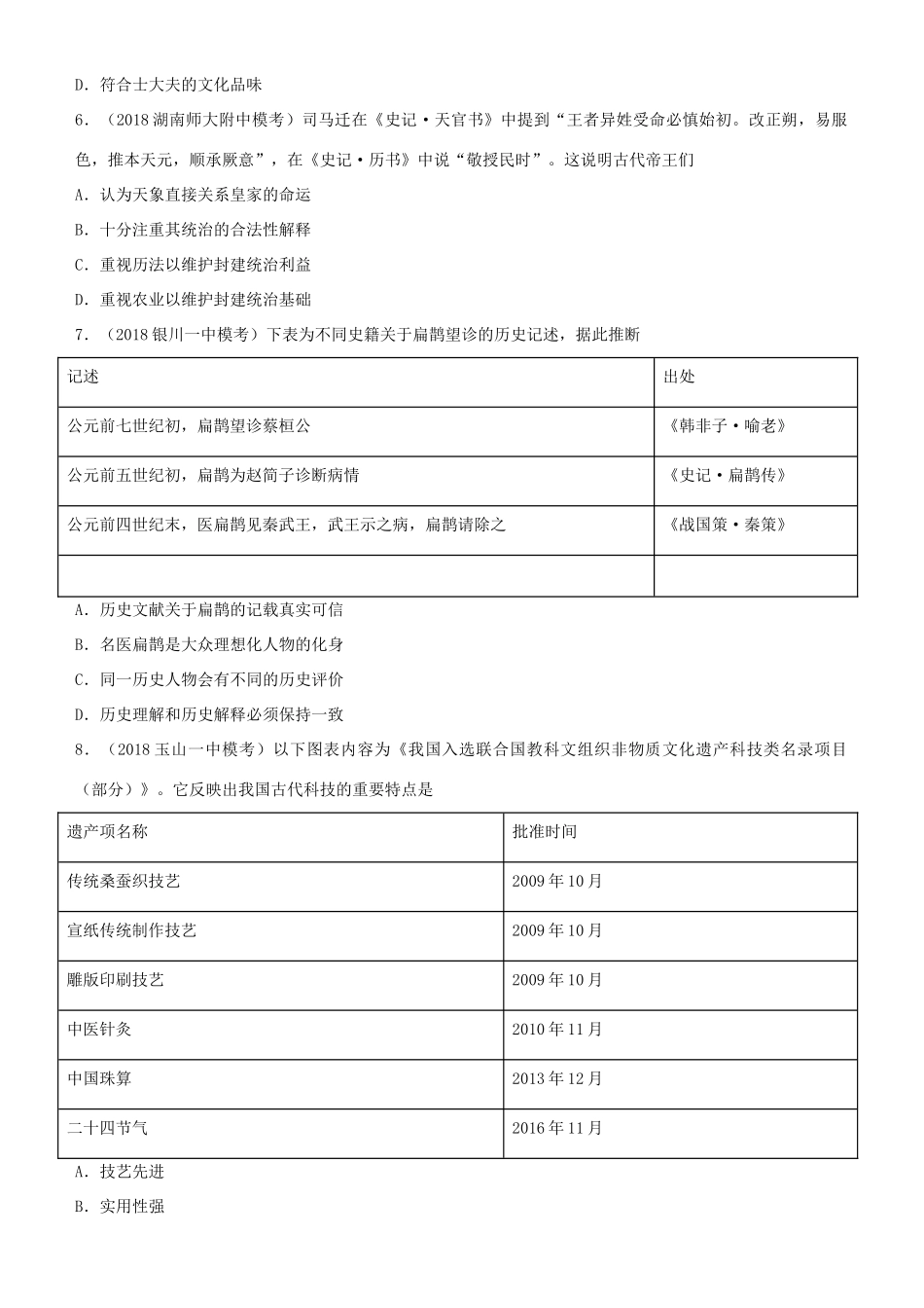 高考历史二轮复习 小题狂做专练二十四 古代中国的科学技术与文学艺术-人教版高三全册历史试题_第2页
