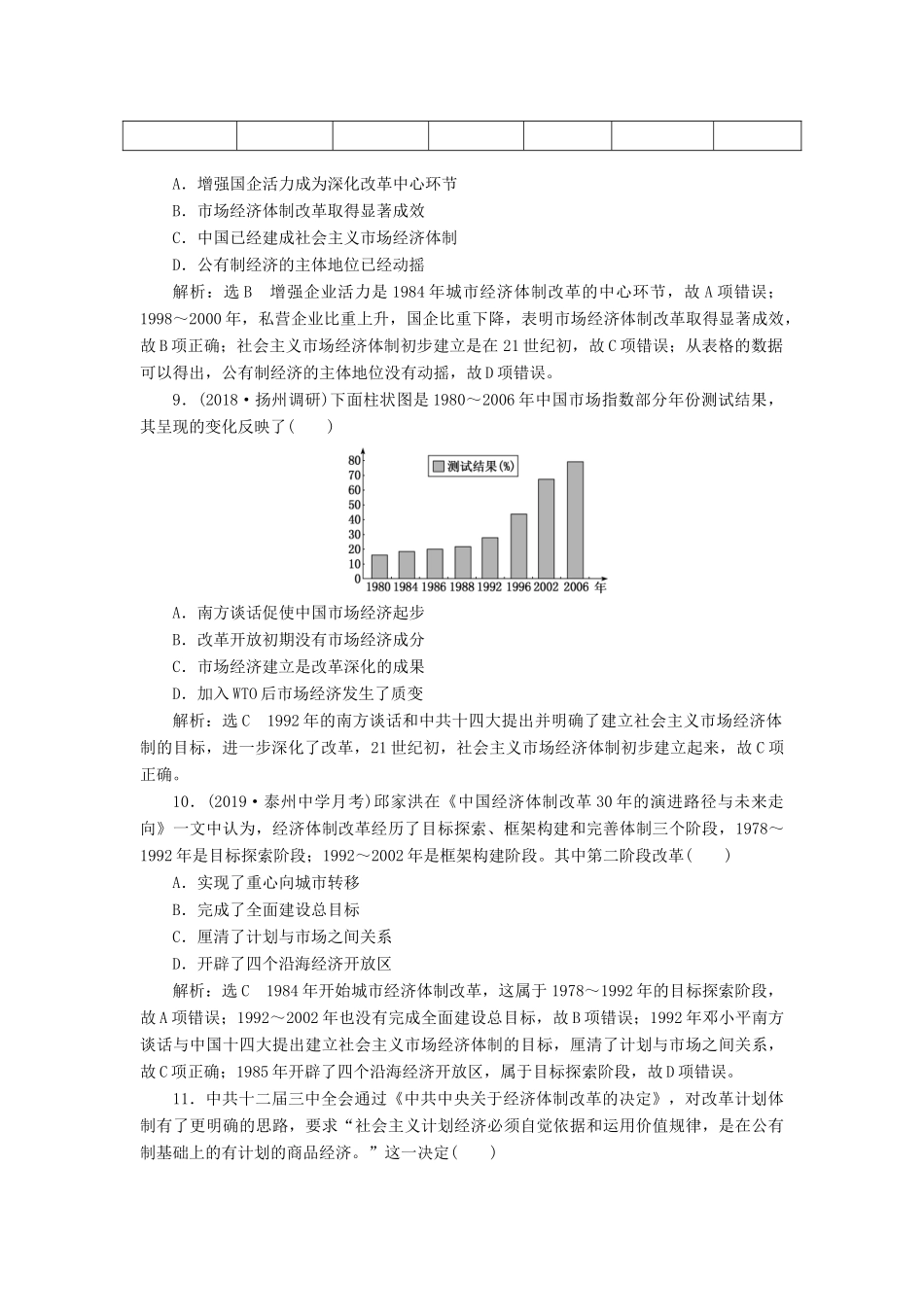 （江苏专用）版高考历史大一轮复习 课时检测（二十）改革开放的新局面（含解析）人民版-人民版高三全册历史试题_第3页