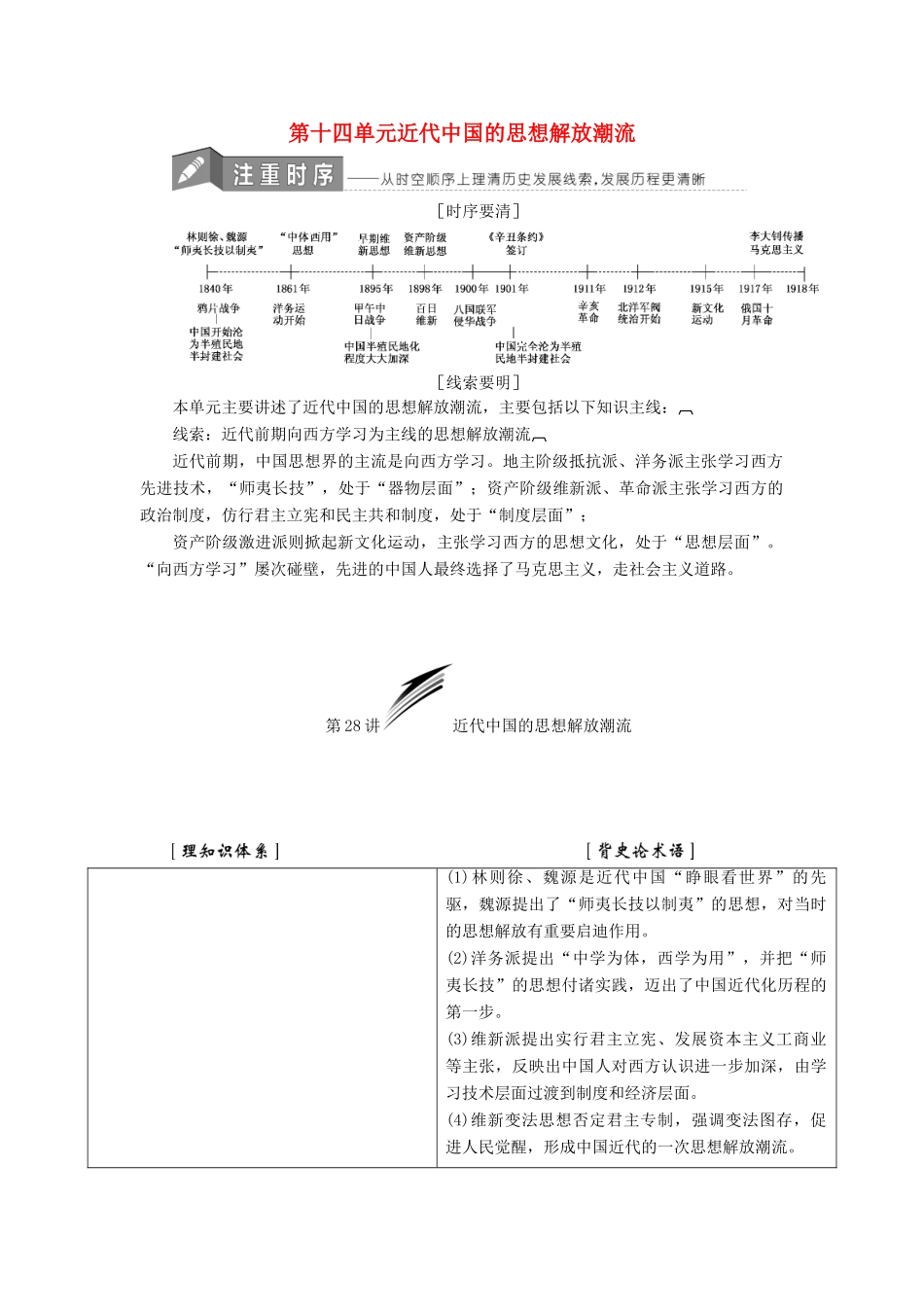 高考历史一轮总复习 第十四单元 近代中国的思想解放潮流教师用书 新人教版-新人教版高三全册历史试题_第1页