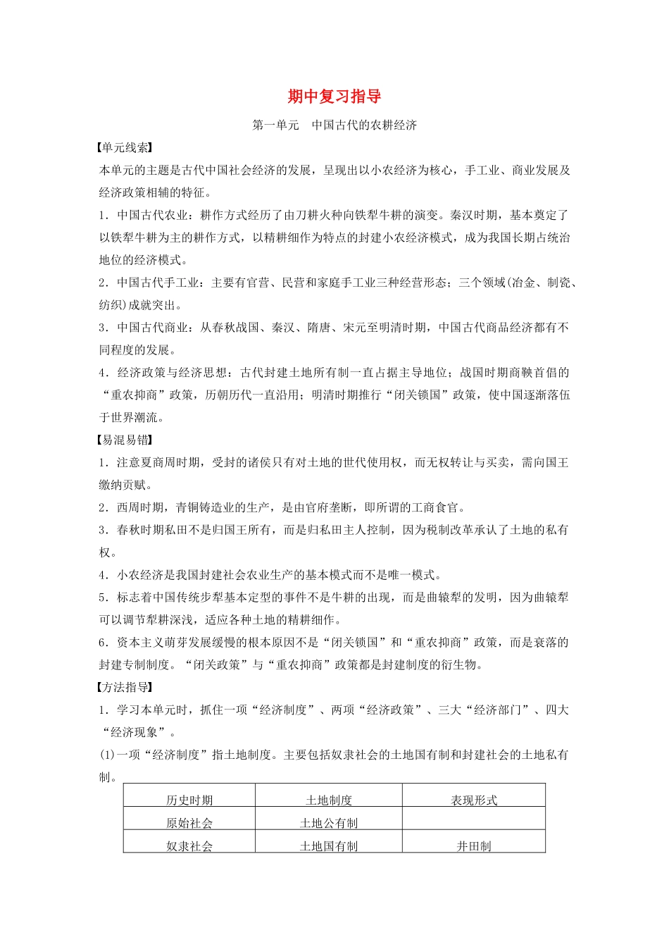 高中历史 期中复习指导 岳麓版必修2-岳麓版高一必修2历史试题_第1页