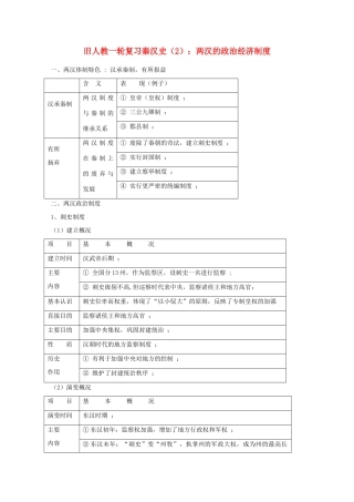 高考历史旧人教一轮复习秦汉史（2）：两汉的政治经济制度