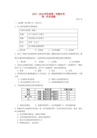 山西省运城市空港新区高一历史上学期第一次月考试题-人教版高一全册历史试题
