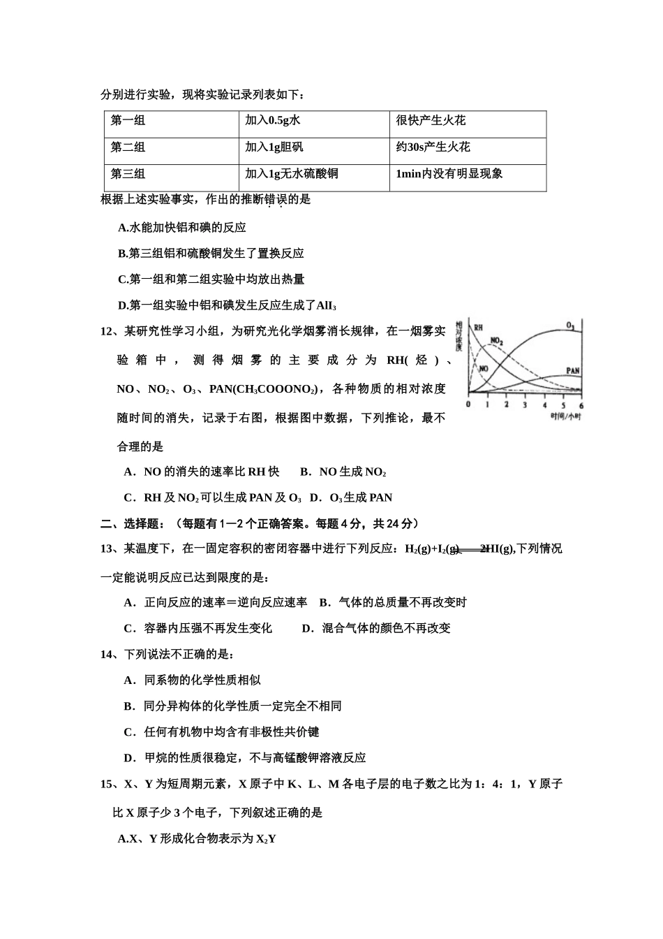 江苏戴南中学高一化学期中试卷本卷主要为必修2的第一、二两章苏教版必修2_第3页