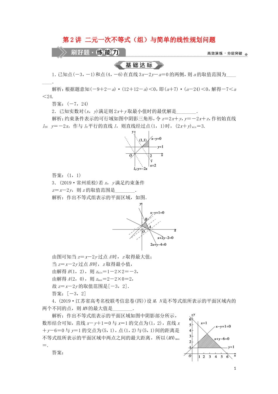 （江苏专用）高考数学大一轮复习 第六章 不等式、推理与证明 2 第2讲 二元一次不等式（组）与简单的线性规划问题刷好题练能力 文-人教版高三全册数学试题_第1页