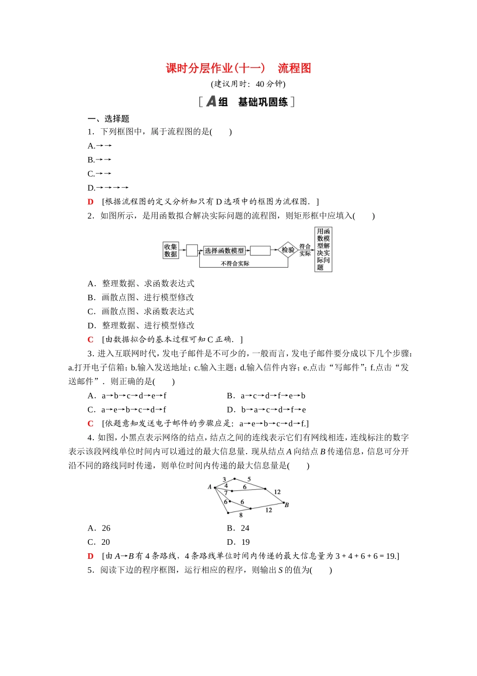 高中数学 第四章 框图 4.1 流程图课时分层作业（含解析）新人教A版选修1-2-新人教A版高二选修1-2数学试题_第1页
