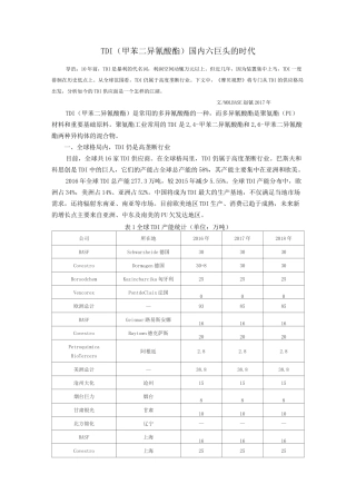 TDI(甲苯二异氰酸酯)国内六巨头的时代