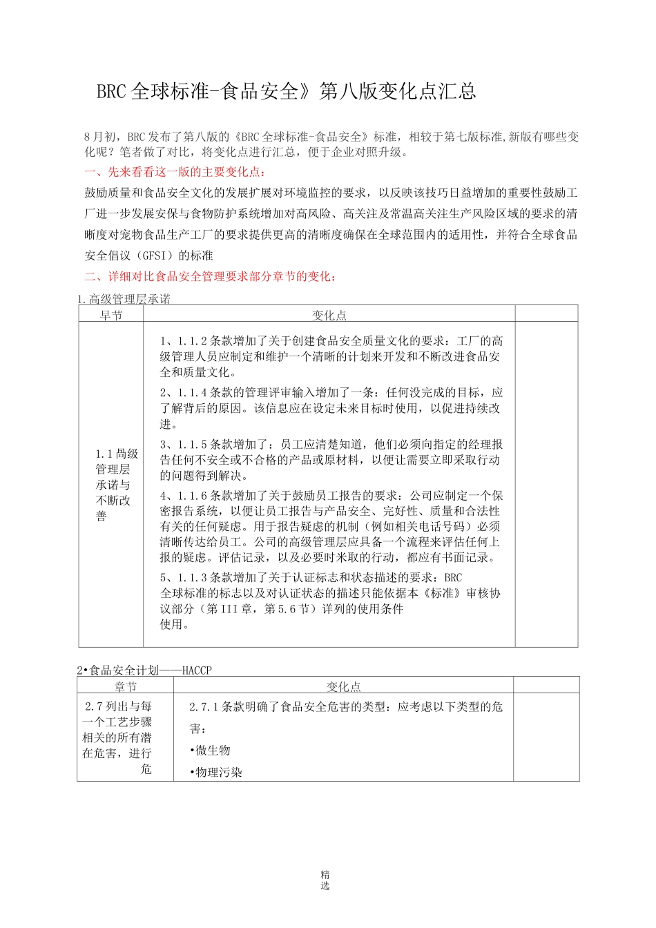 《BRC-全球标准-食品安全》第八版变化点汇总_第1页
