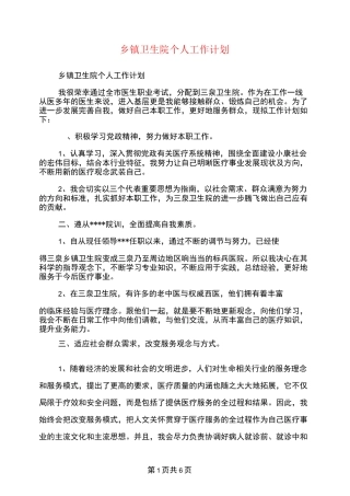 乡镇卫生院个人工作计划