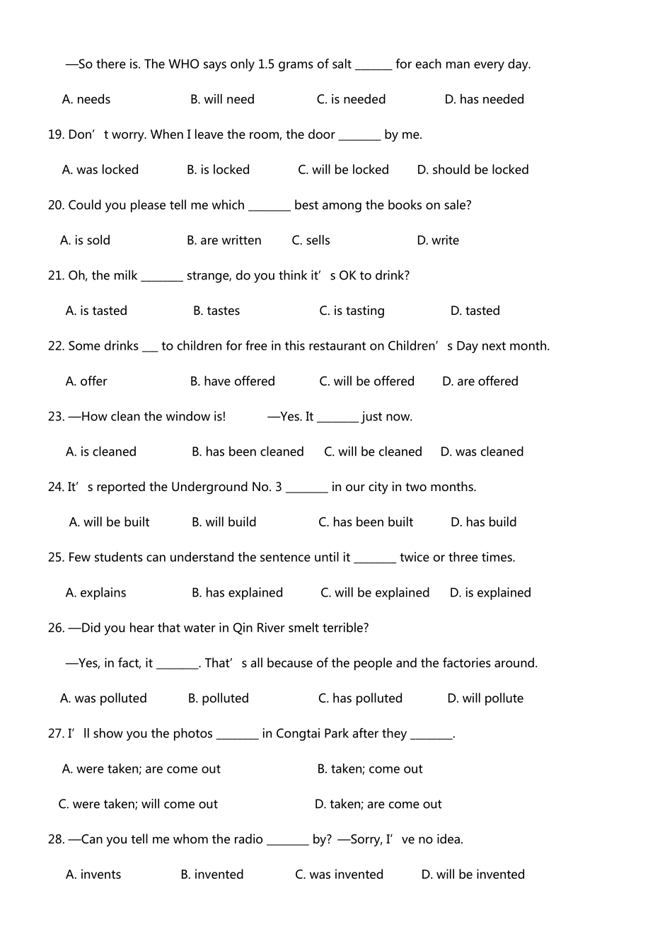 初中英语被动语态练习_第2页