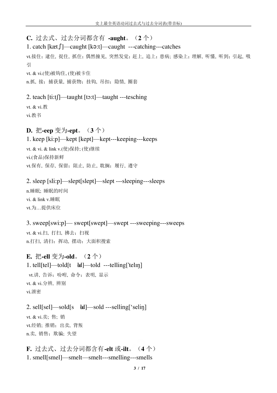 史上最全英语动词过去式与过去分词表(带音标)_第3页