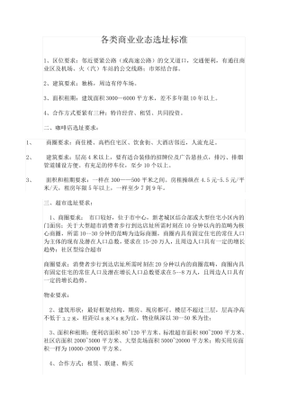 各类商业业态选址标准