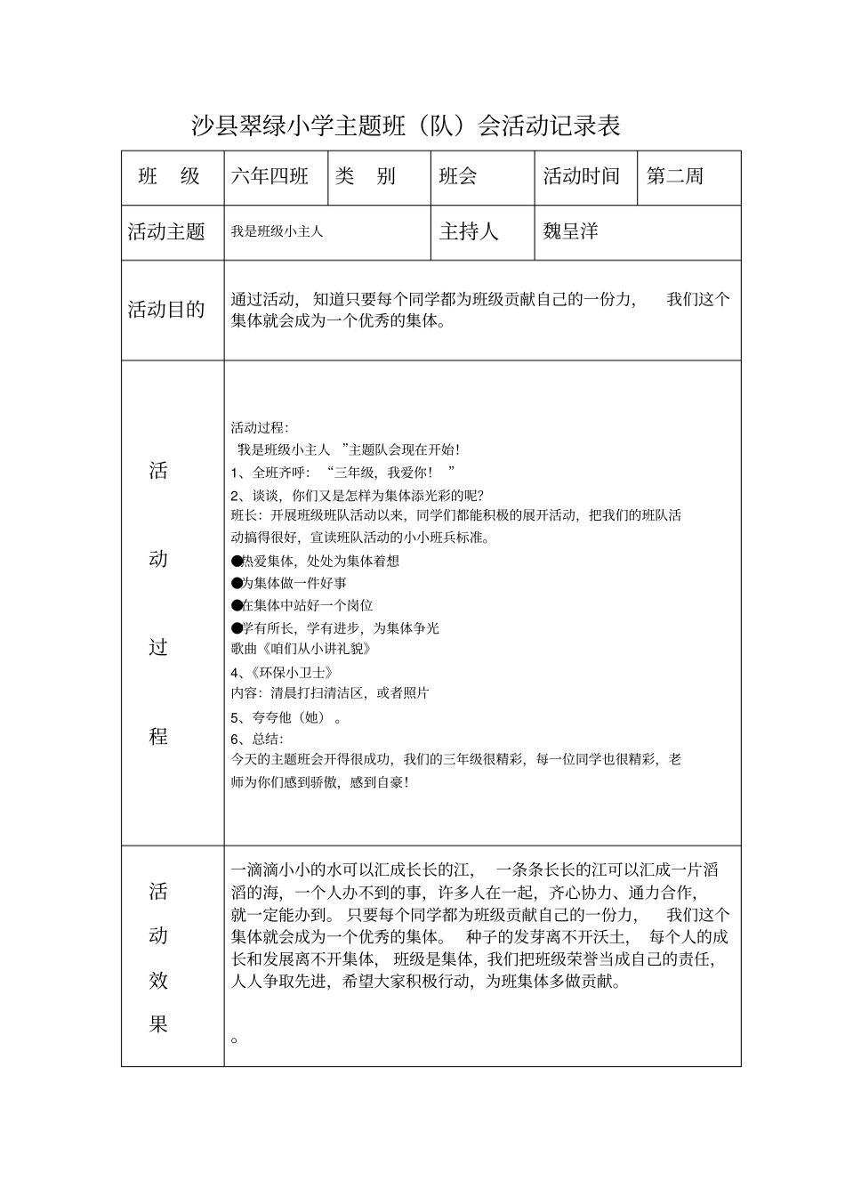 完整版,主题班队会活动记录表_第2页
