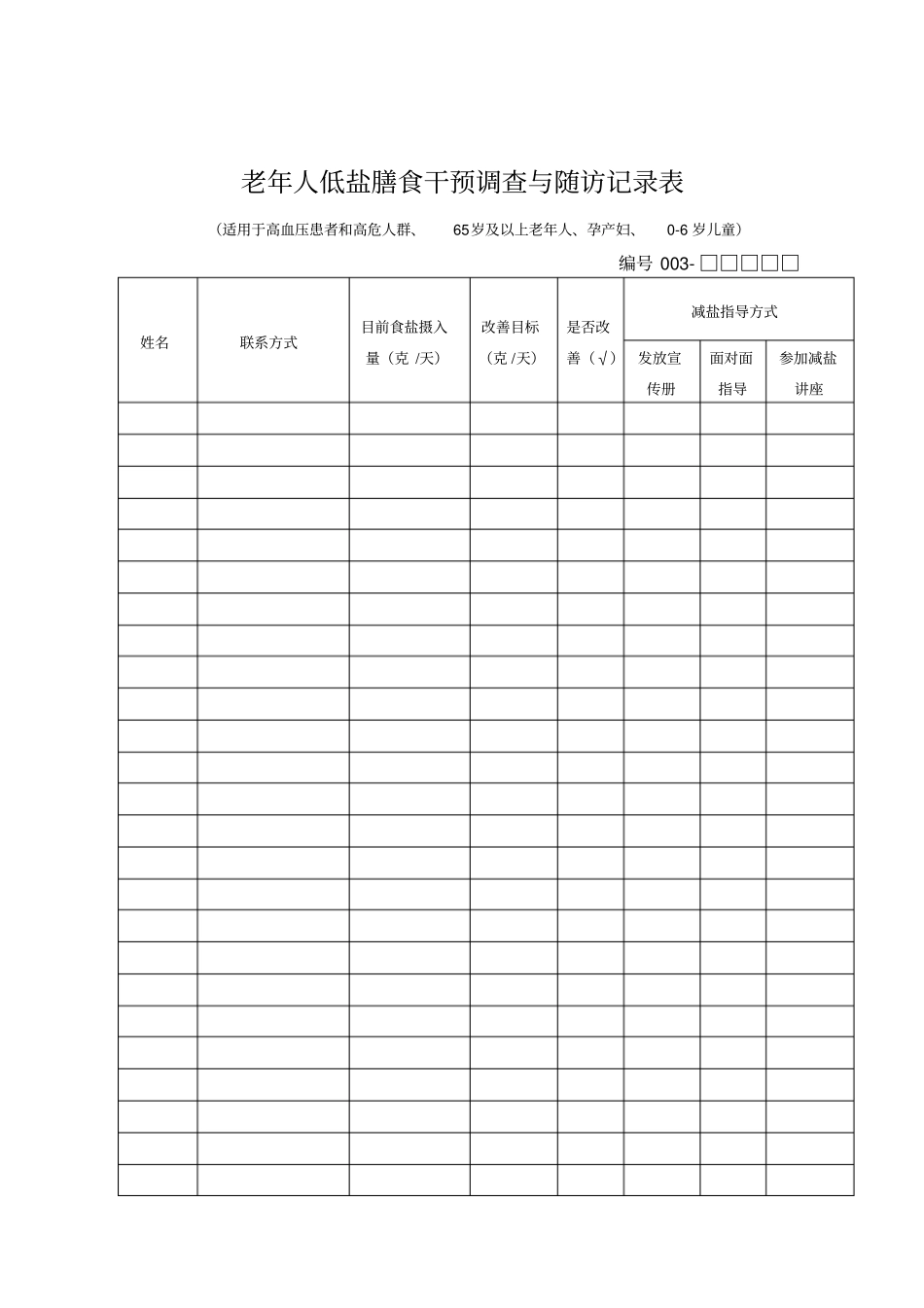 完整版,低盐膳食干预调查与随访记录表_第3页