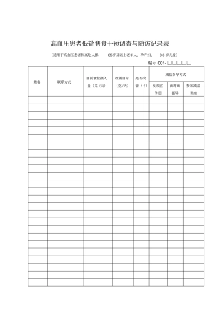 完整版,低盐膳食干预调查与随访记录表