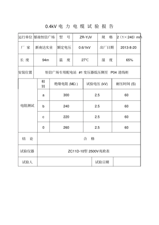 完整版,低压电缆试验报告