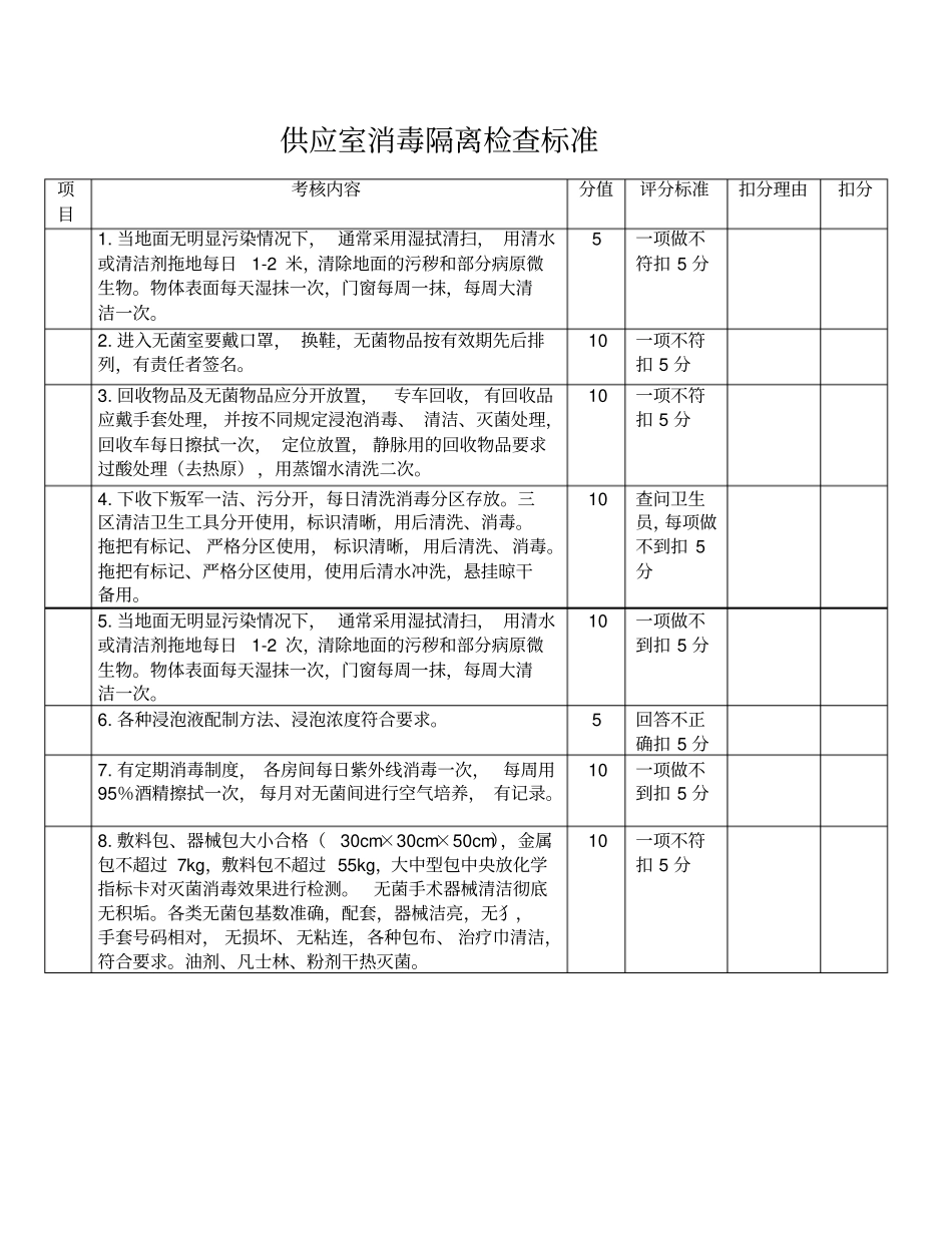 完整版,供应室消毒隔离检查标准_第1页