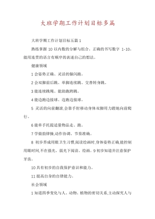 大班学期工作计划目标多篇