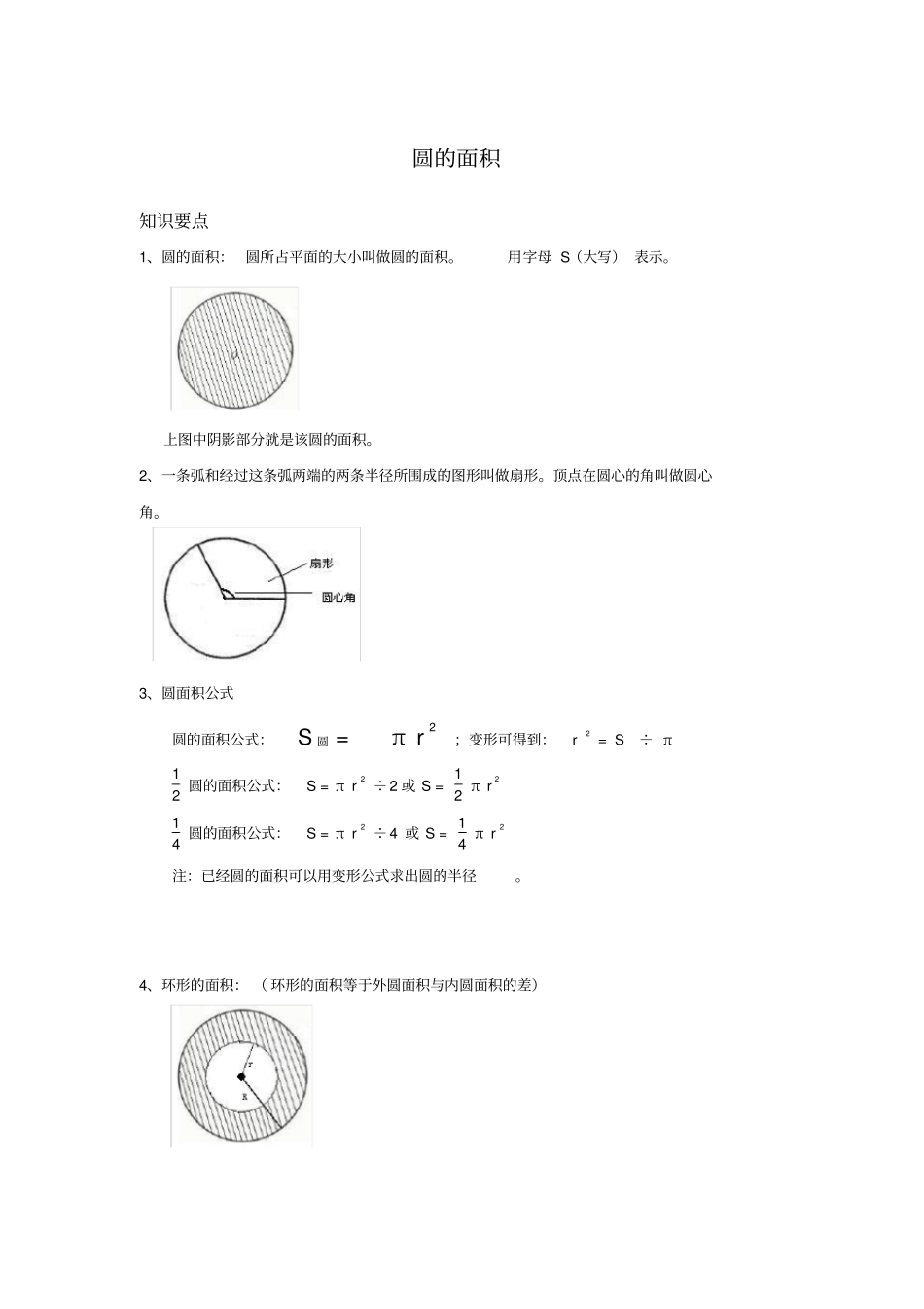 完整版,六年级上册数学圆的面积-知识点总结_第1页
