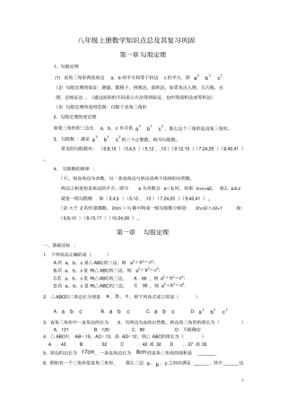 完整版,初二深圳北师大版八年级上册数学知识点及习题,推荐文档