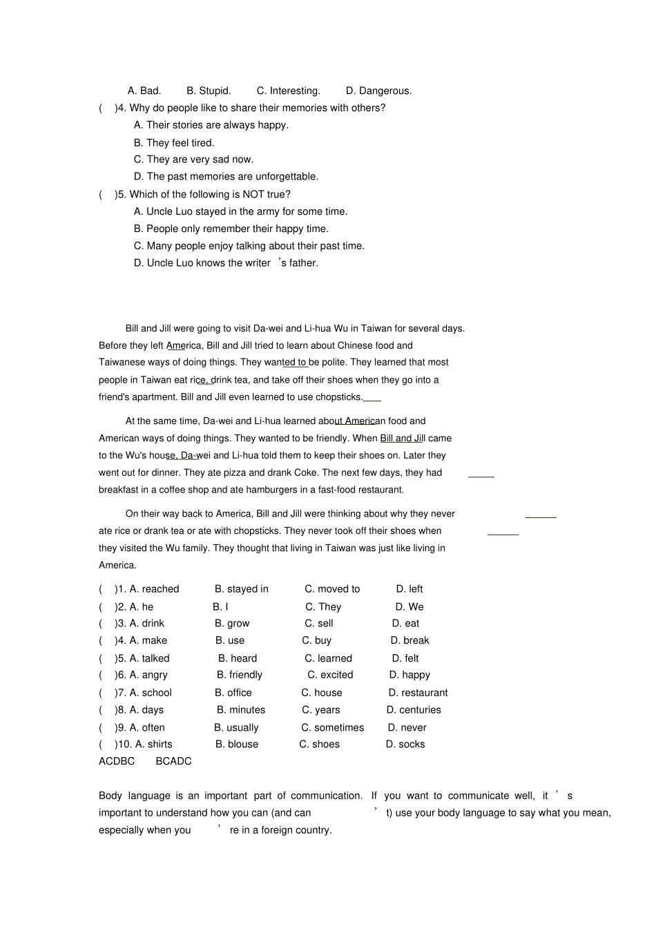 完整版,沪教牛津版八年级英语上册完形填空、阅读理解试题及答案,推荐文档_第2页