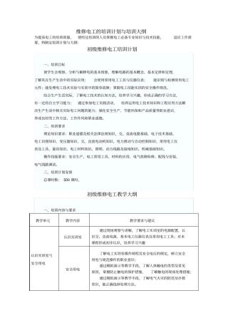 完整版,电工培训计划及大纲初、中级