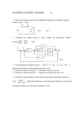 完整版,自动控制原理试卷及答案英文10套