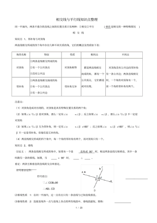 完整版--平行线与相交线知识点+题型分类练习,推荐文档