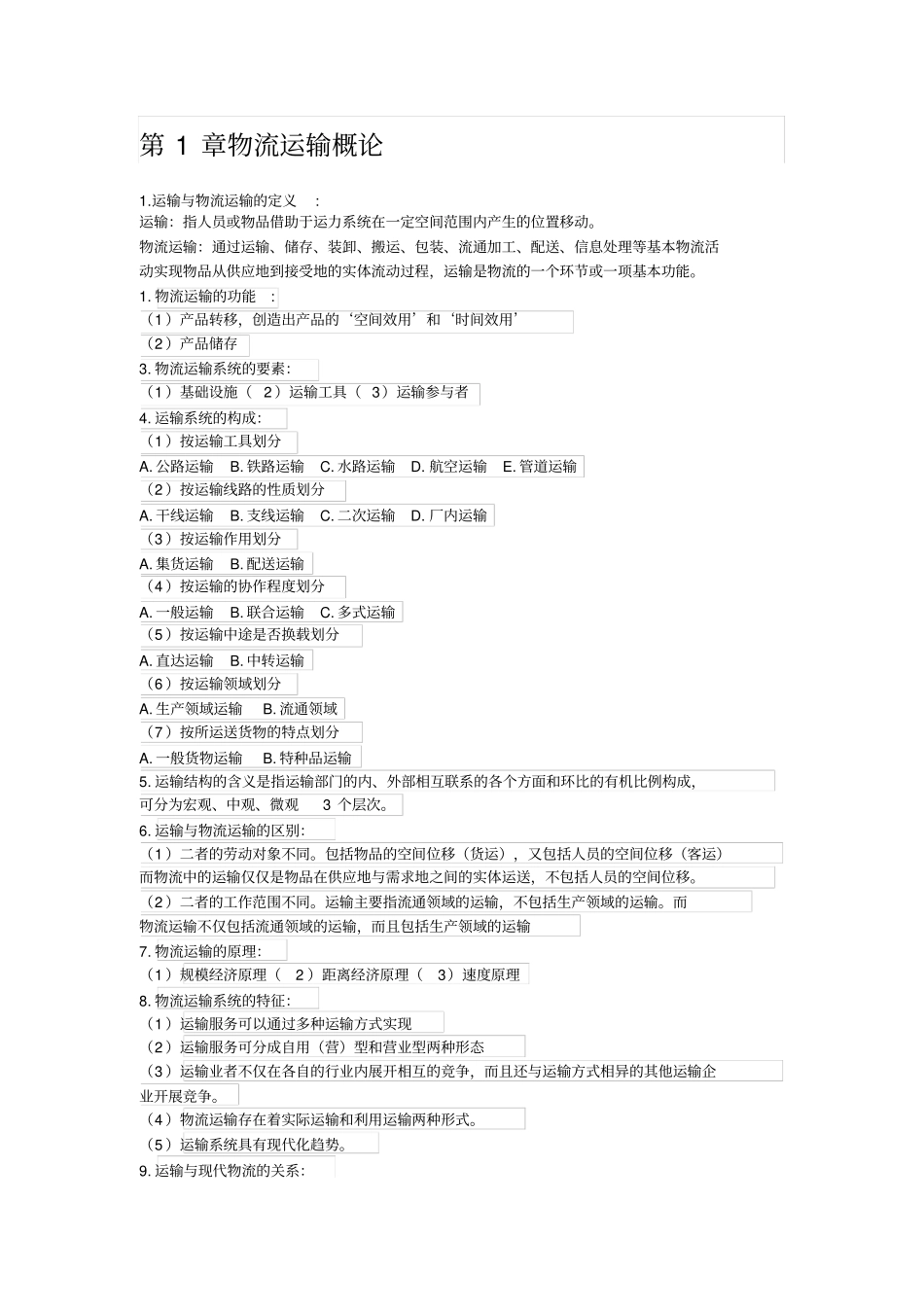 完整版03365物流运输管理笔记_第1页