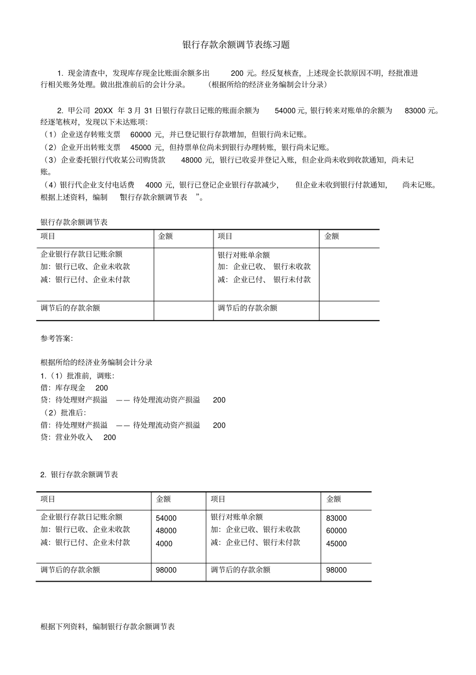 完整版08银行存款余额调节表练习题_第1页