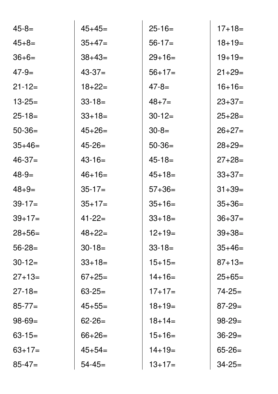 完整版100以内两位数进位加法退位减法计算题直接打印版_第2页