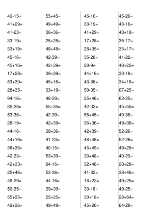 完整版100以内两位数进位加法退位减法计算题直接打印版