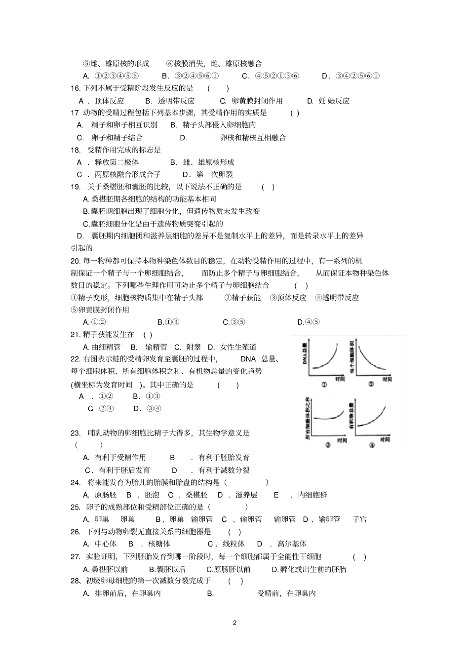 完整版1体内受精和早期胚胎发育练习_第2页