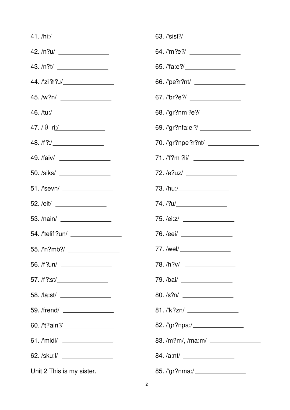 完整版2014年新人教版七年级英语上册根据音标写单词_第2页