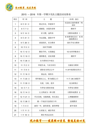 完整版2015年秋季第一学期少先队主题活动安排