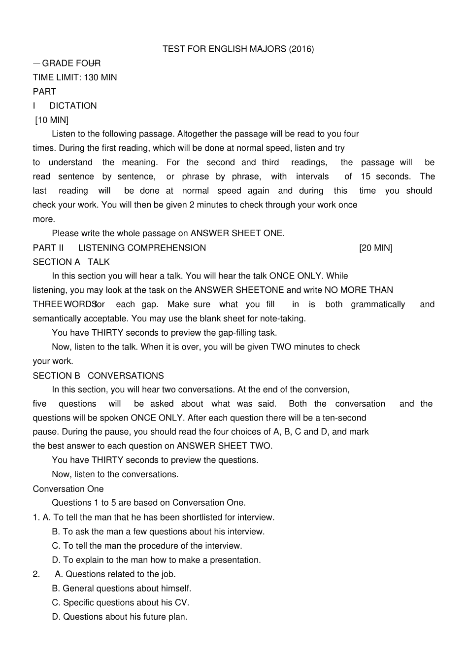 完整版2016年英语专四真题版_第1页