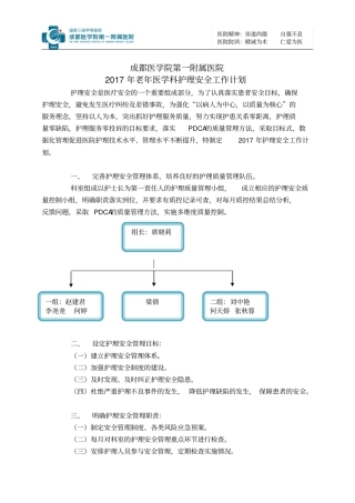 完整版2017护理安全工作计划