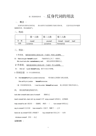 完整版2018中考反身代词专题训练