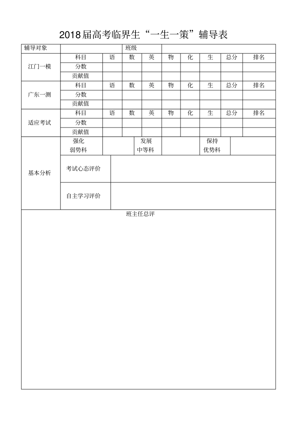 完整版2018届高考临界生辅导一生一策_第1页
