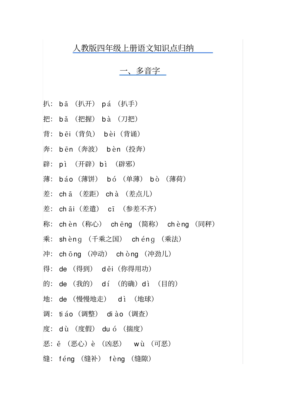 完整版2018年人教版四年级上册语文知识点归纳_第1页