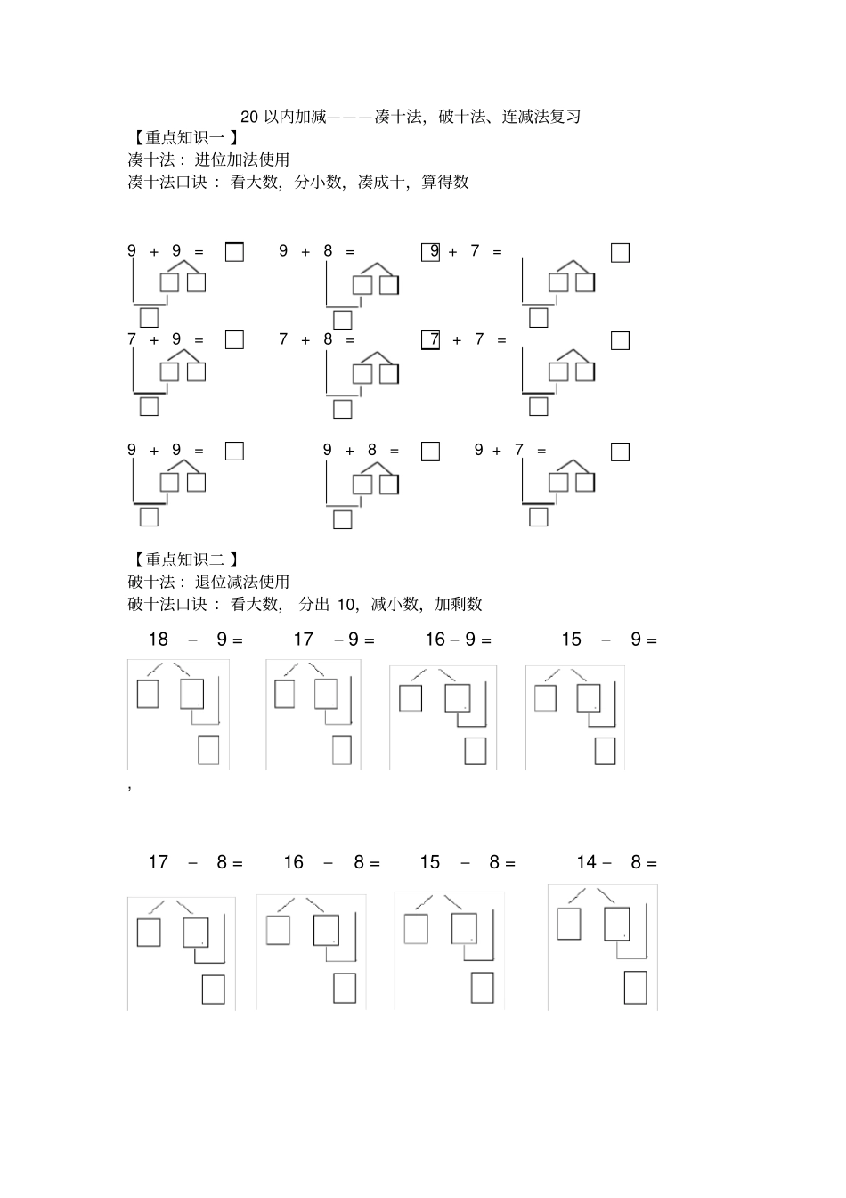 完整版20以内加减法--凑十法、破十法、连减法算理复习_第1页